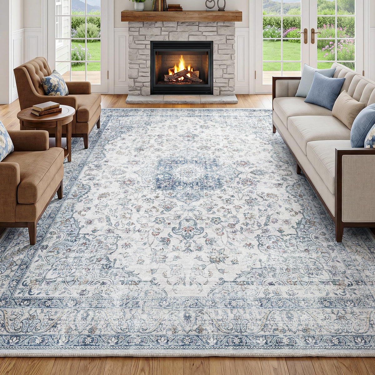 FMFUNCTEX 2x6 Hallway Runner Rug Washable Beige Neutral Vintage Distressed