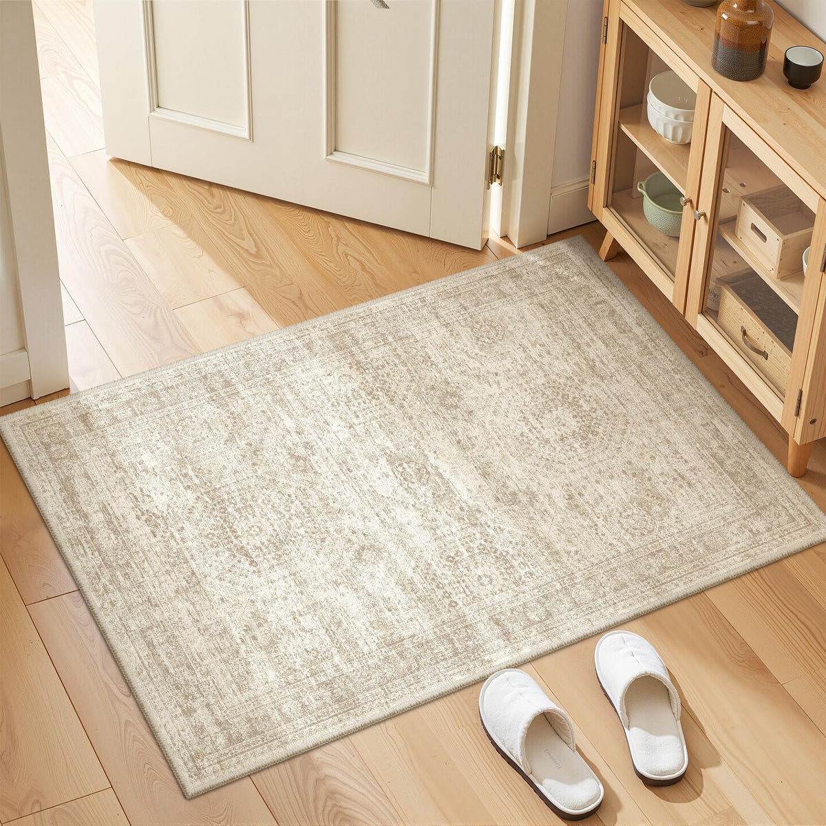 2x8 Runner Rug Non Slip,Washable Hallway Runner Rug,Beige