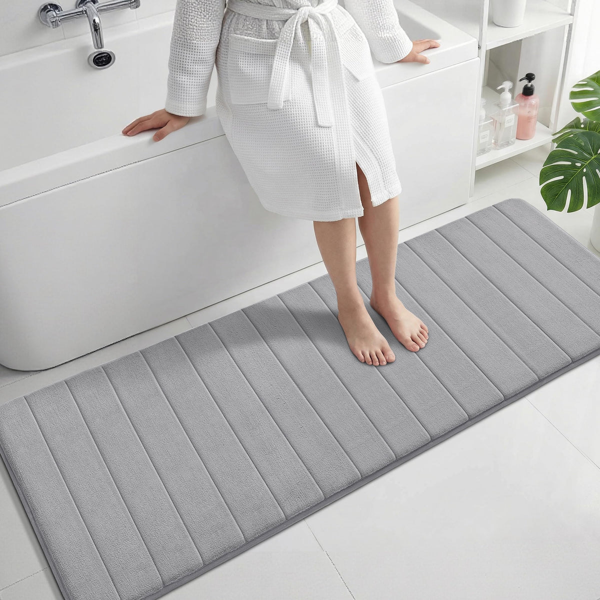 Yimobra Memory Foam Bath Mat, Super Soft & Absorbent Bathroom Rug, Grey