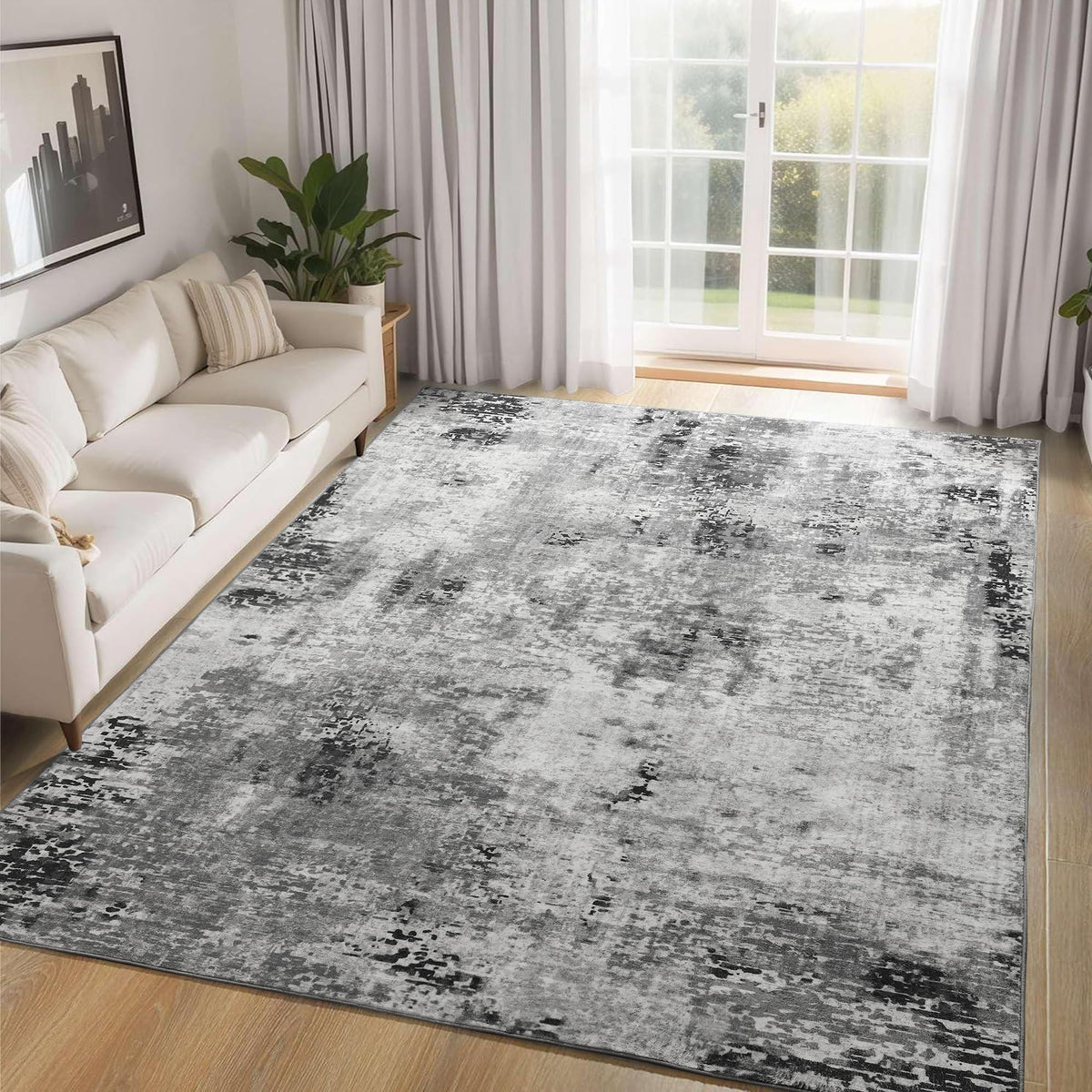 Ompaa 2x6 Rug Runners for Hallways Kitchen Runner Rug Non Slip Washable Grey Long Runner Rugs with Rubber Backing Soft Abstract Carpet Runner for Hallways, Kitchen, Bedroom, Bathroom, Entryway