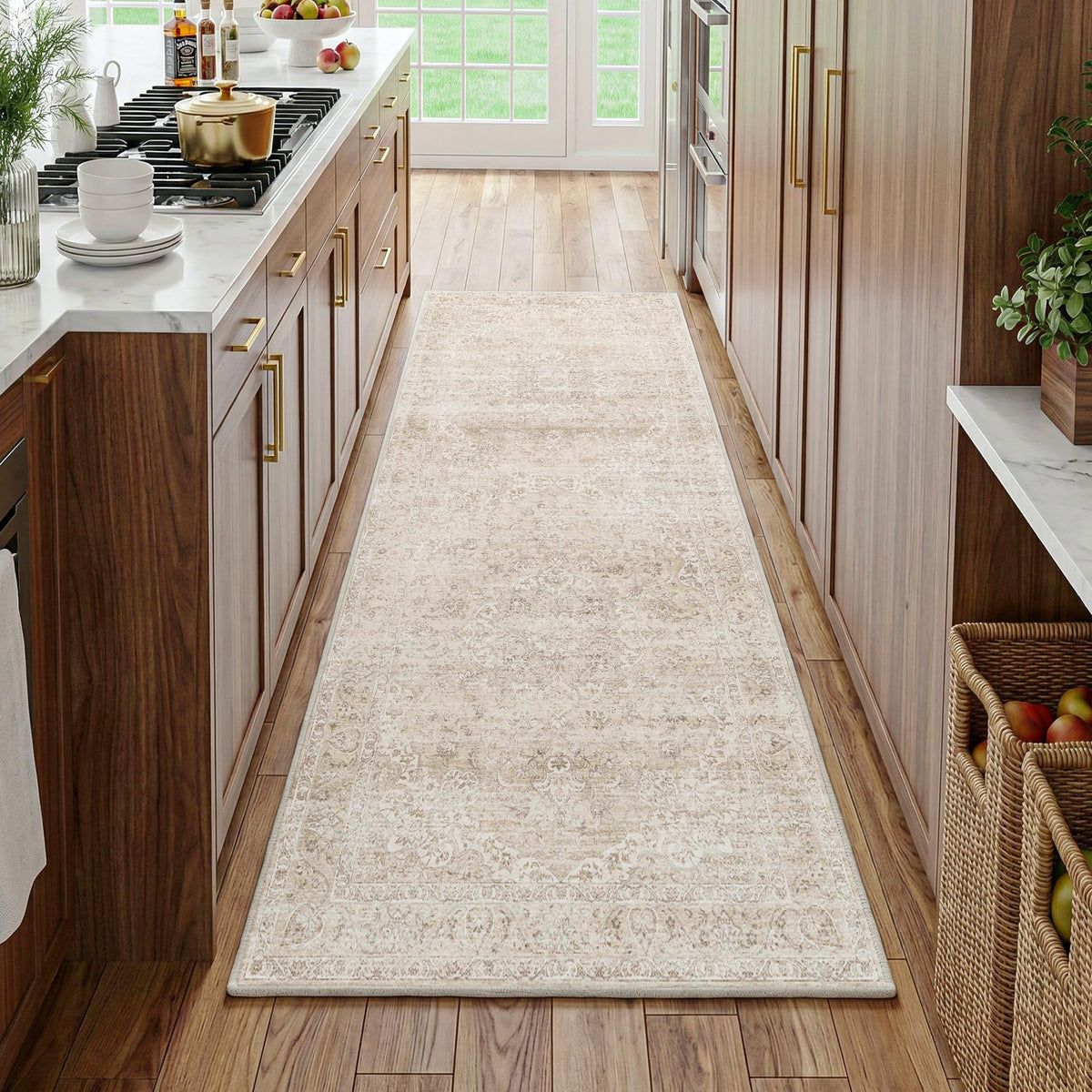 FMFUNCTEX 2x6 Hallway Runner Rug Washable Beige Neutral Vintage Distressed