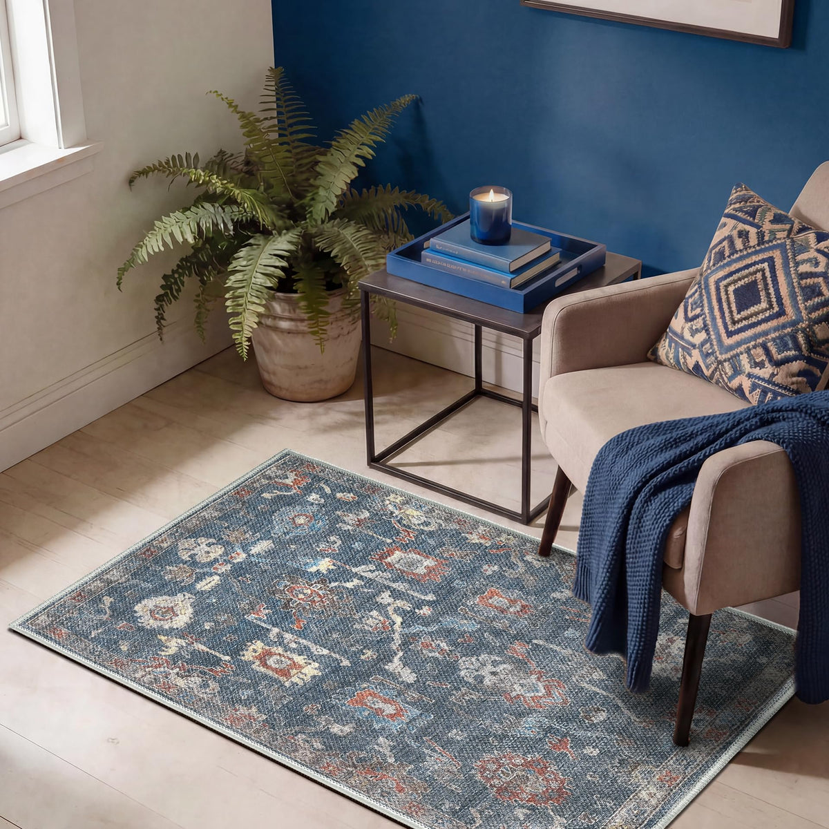 Keen Home Design Vintage Washable Entryway Rug, Non-Slip Low Pile, 2x3