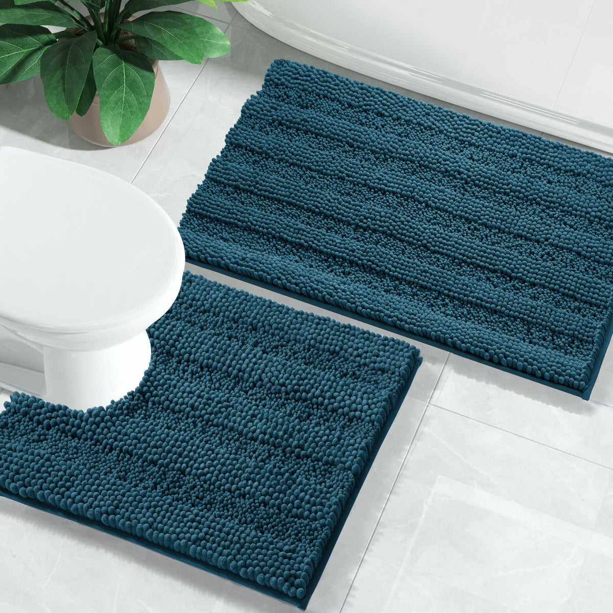 Yimobra Bathroom Rug Set 2 Piece, Absorbent Bath Mat Set, 32x20+24x17, Gray