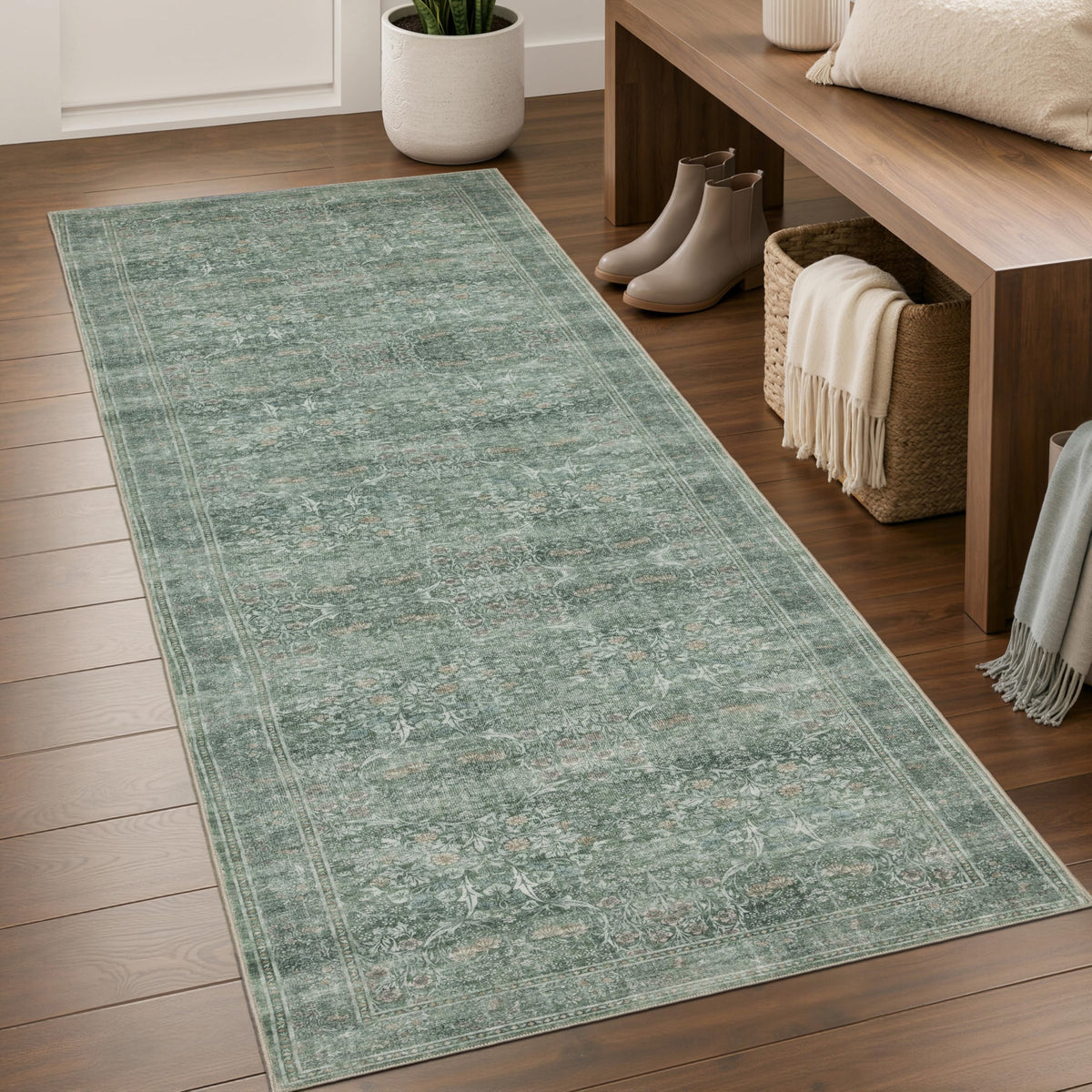 JOLLYVOGUE Entryway Rug, 2x3 Washable Vintage Floral Rug, Beige