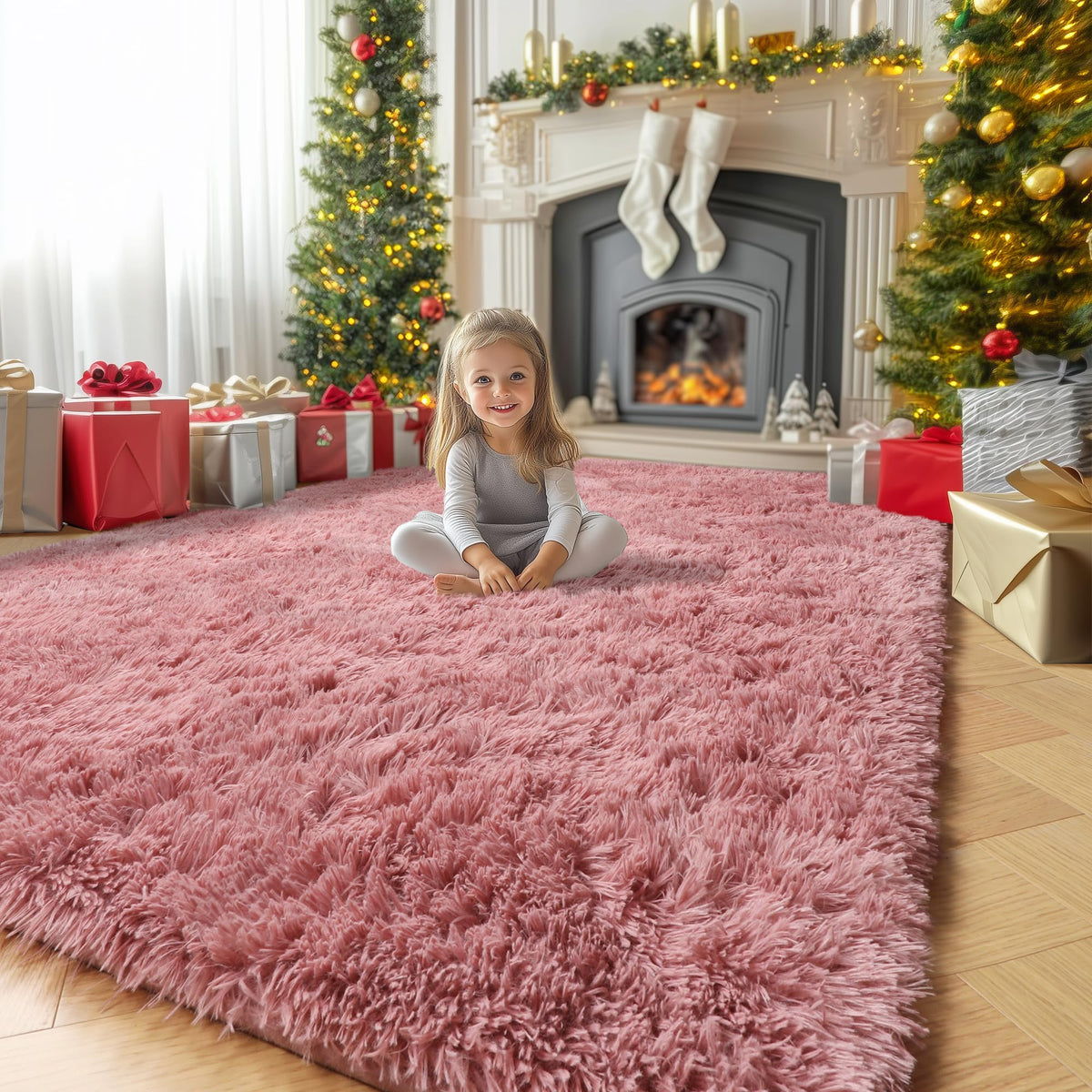 Amdrebio Burnt Orange Fall Shag Runner Area Rug 2x6 for Bedroom Living Room