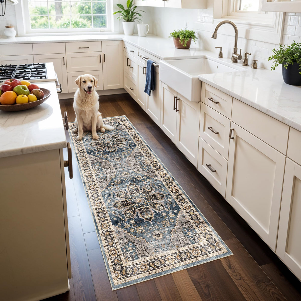 2x3 Washable Entryway Area Rug - Non-Slip Boho Throw Rugs Beige Gray