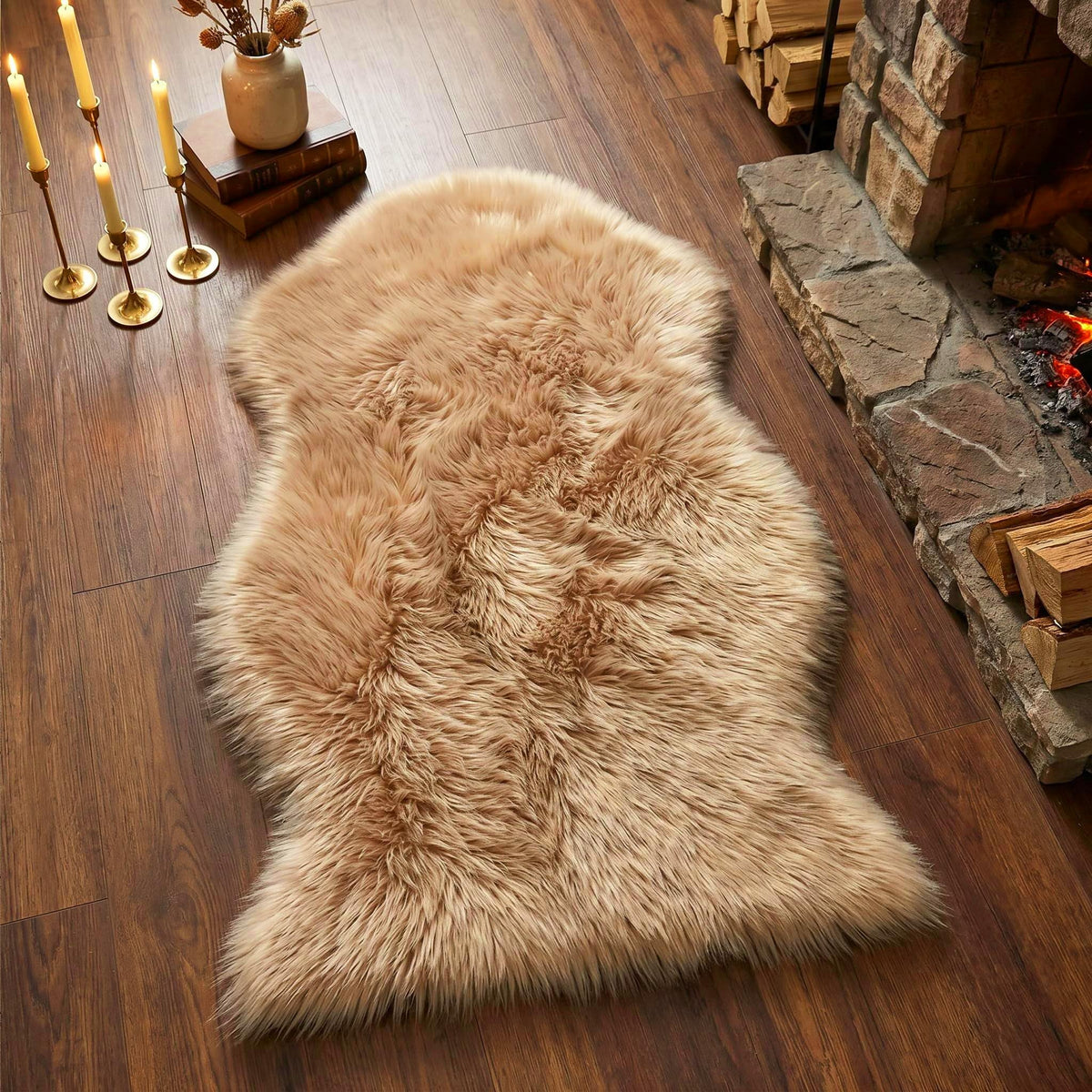 duduta White Faux Fur Throw Rug 2x3 ft, Small Bedside Rug Dorm Chair Cover