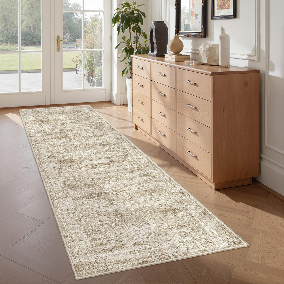 2x8 Runner Rug Non Slip,Washable Hallway Runner Rug,Beige