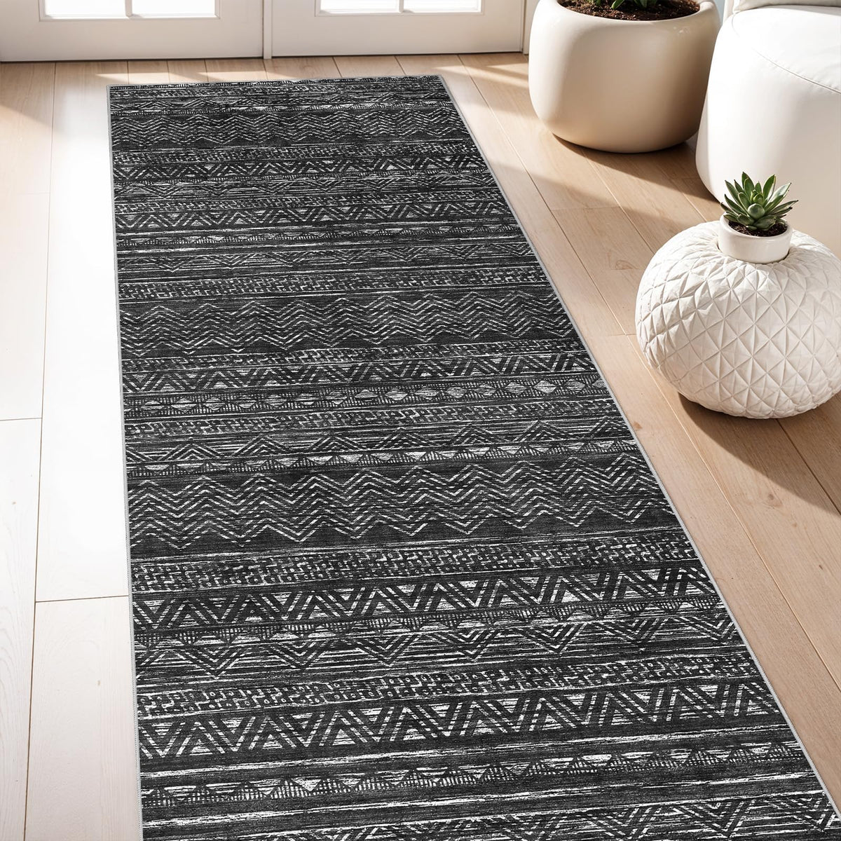 2x5 Runner Rug Washable Moroccan: Non Slip Kitchen Long Floor Mat Beige