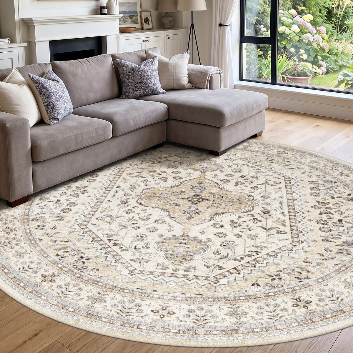 2x3 Washable Entryway Area Rug - Non-Slip Boho Throw Rugs Beige Gray