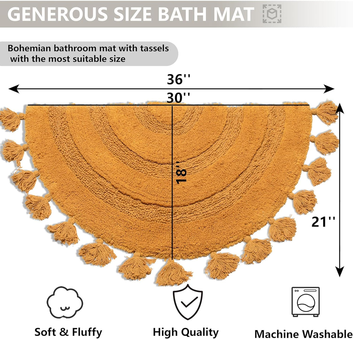 KOEXM Half Circle Boho Bathroom Rugs with Tassels 100% Cotton