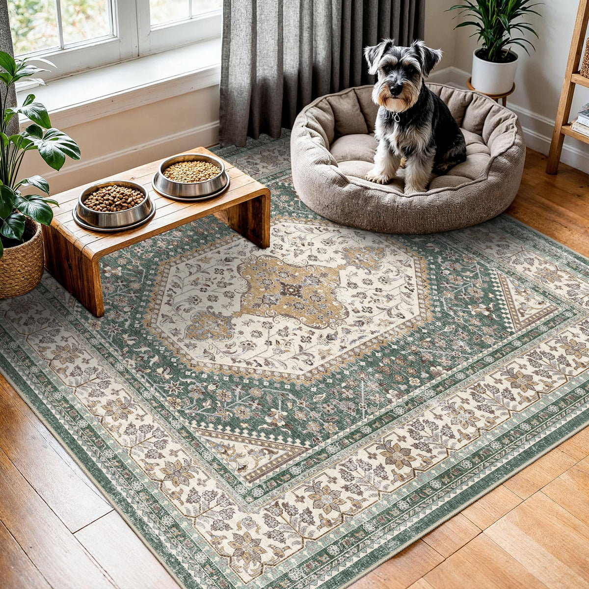 2x3 Washable Entryway Area Rug - Non-Slip Boho Throw Rugs Beige Gray