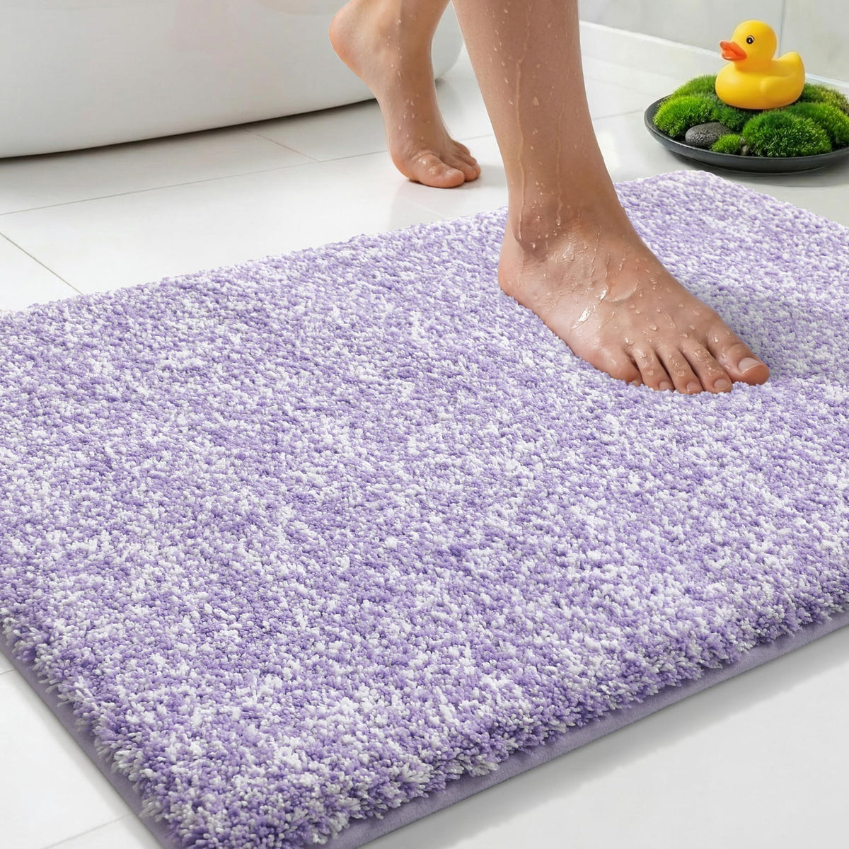 Yimobra Non Slip Machine Washable Bathroom Rug 24x17 Light Beige and White
