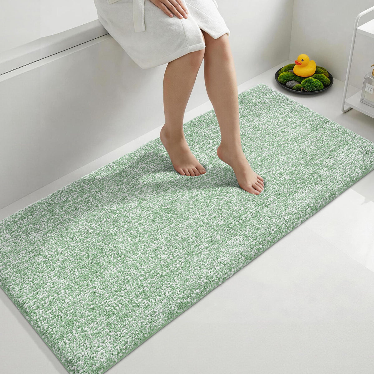 Yimobra Non Slip Machine Washable Bathroom Rug 24x17 Light Beige and White