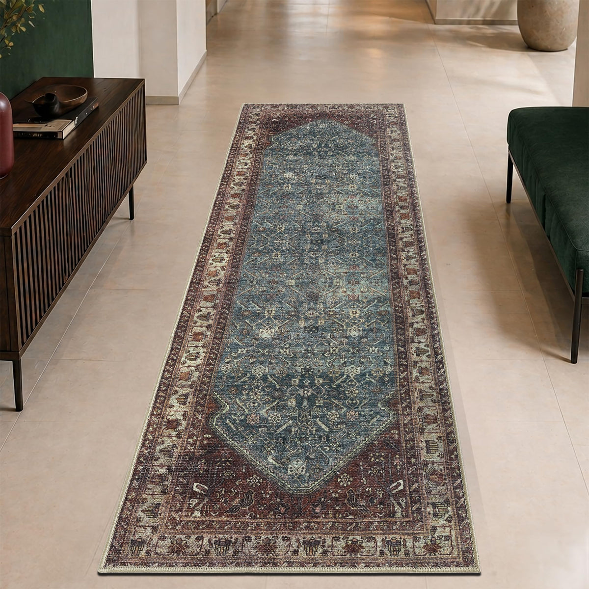 Keen Home Design Vintage Washable Entryway Rug, Non-Slip Low Pile, 2x3