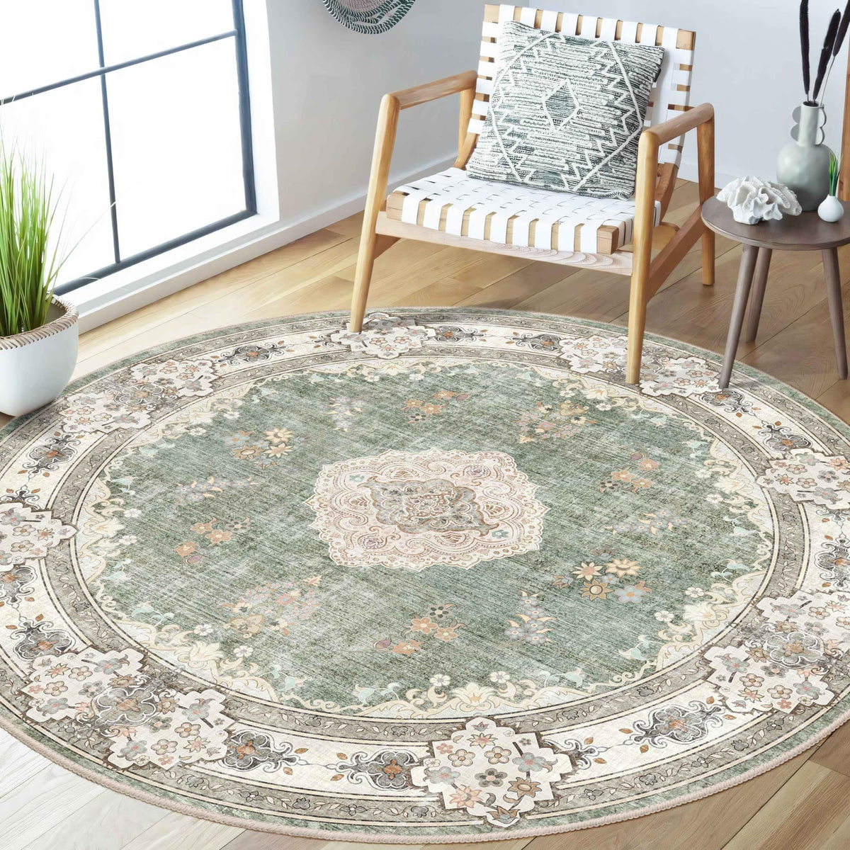 MUJOO Pink Rug 3x5 Washable,Boho Area Rugs Small Non Slip Low-Pile Floral