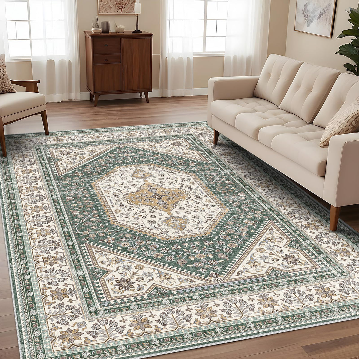 2x3 Washable Entryway Area Rug - Non-Slip Boho Throw Rugs Beige Gray