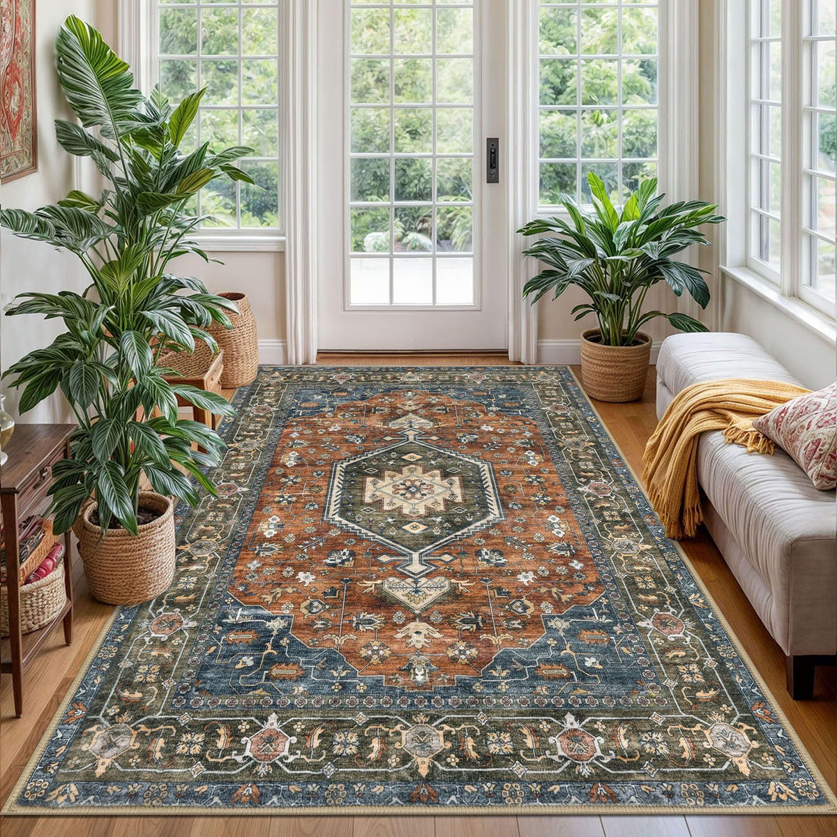 KUTA Entryway Rugs Indoor Washable Small Area Rug 2x3 Blue Entrance Carpet