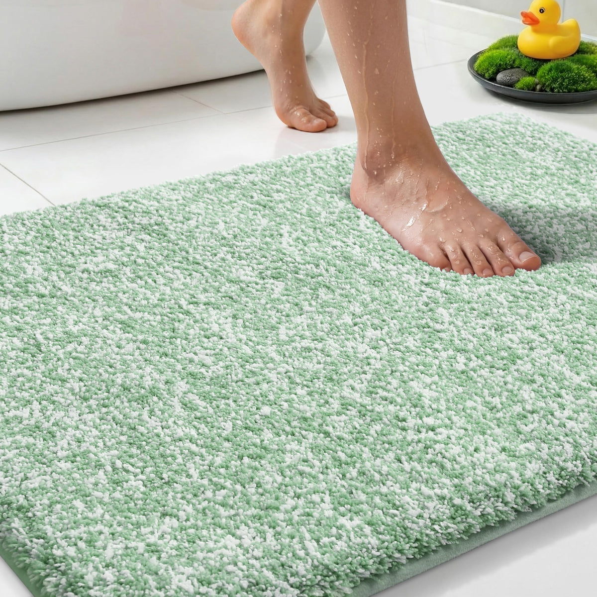 Yimobra Non Slip Machine Washable Bathroom Rug 24x17 Light Beige and White