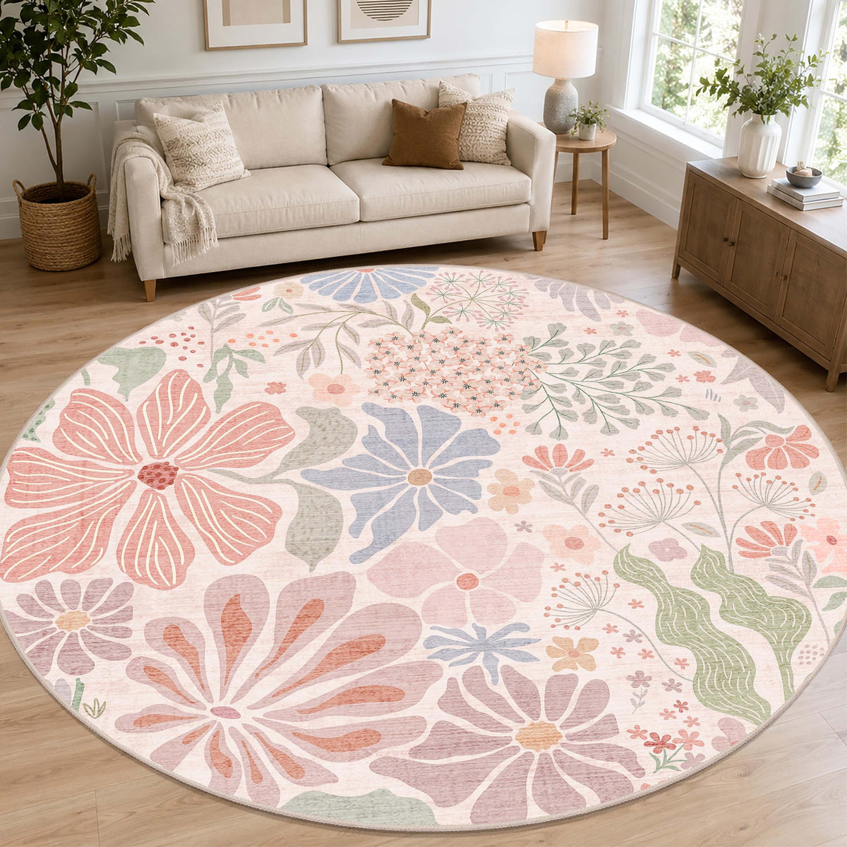 MUJOO Pink Washable 2x6 Runner Rugs Floral Area Rugs Non Slip Low-Pile