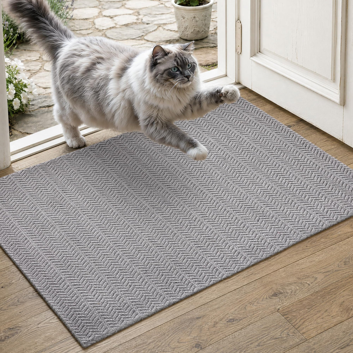 MatEssenz 2x4 ft Faux Linen Accent Rug, Washable Woven Textured Small Area Carpet for Bedside Porch, Slip Resistant Gel Backing Indoor Floor Mat for Bedroom Dorm, Khaki
