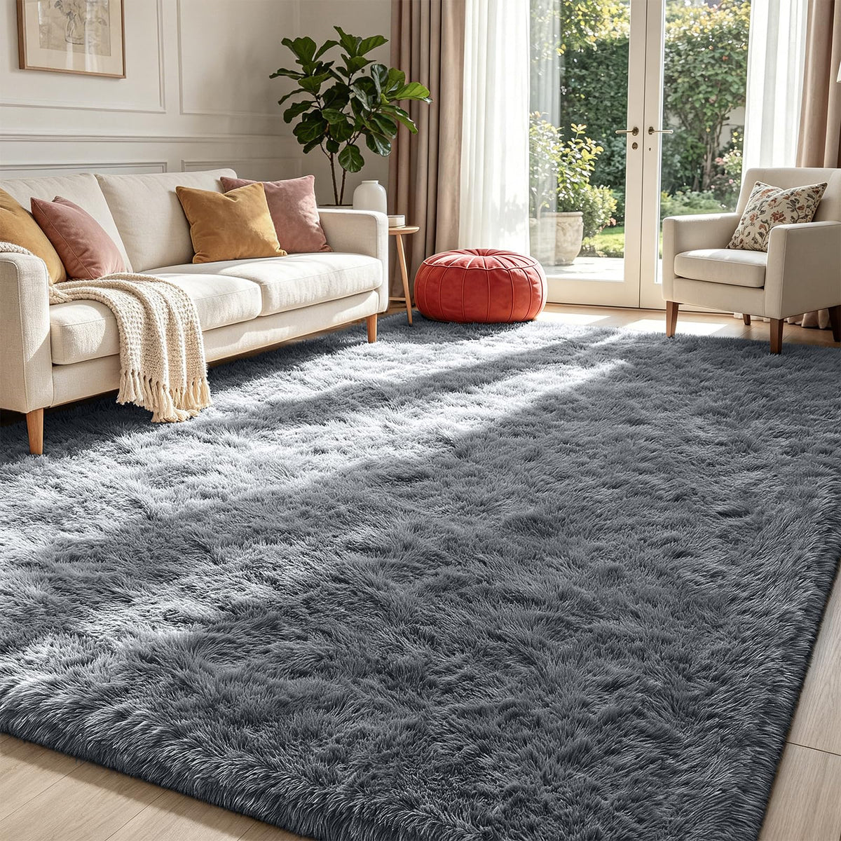 Beige 2x4 Area Rugs for Bedroom, Fluffy Shag Rug Small Rug Bedside Carpet