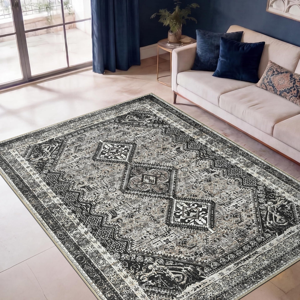 Keen Home Design Vintage Washable Entryway Rug, Non-Slip Low Pile, 2x3
