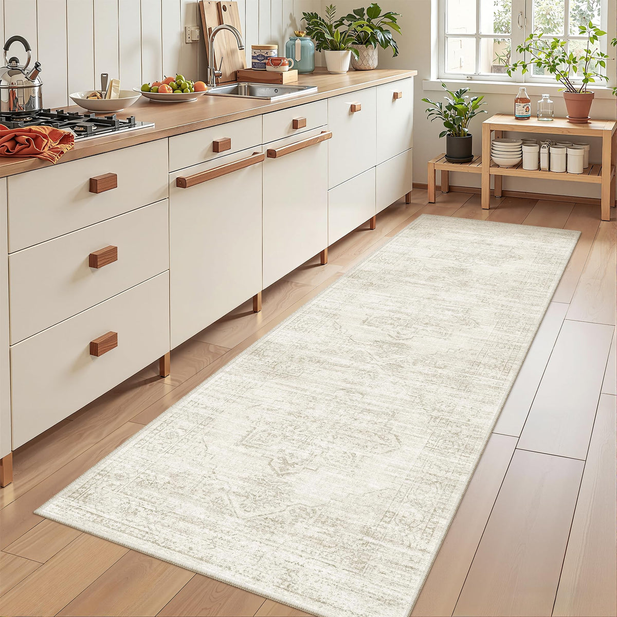 2x8 Runner Rug Non Slip,Washable Hallway Runner Rug,Beige