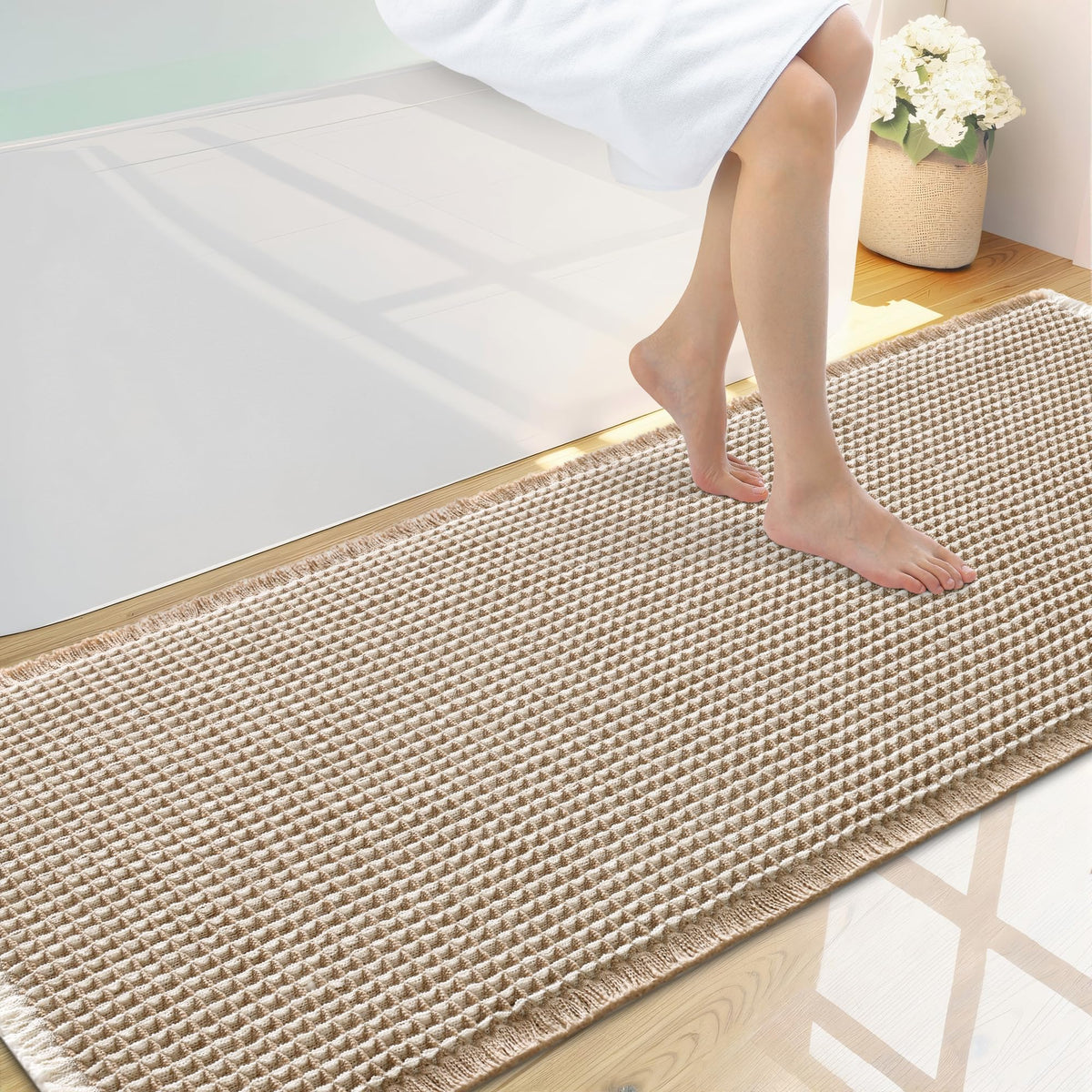 Smiry Waffle Bath Mat 30X20, Extra Soft Absorbent Bathroom Rugs, Brown
