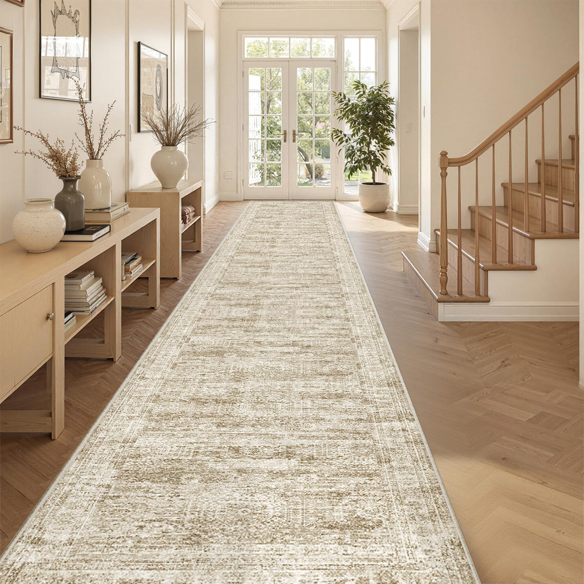 2x8 Runner Rug Non Slip,Washable Hallway Runner Rug,Beige