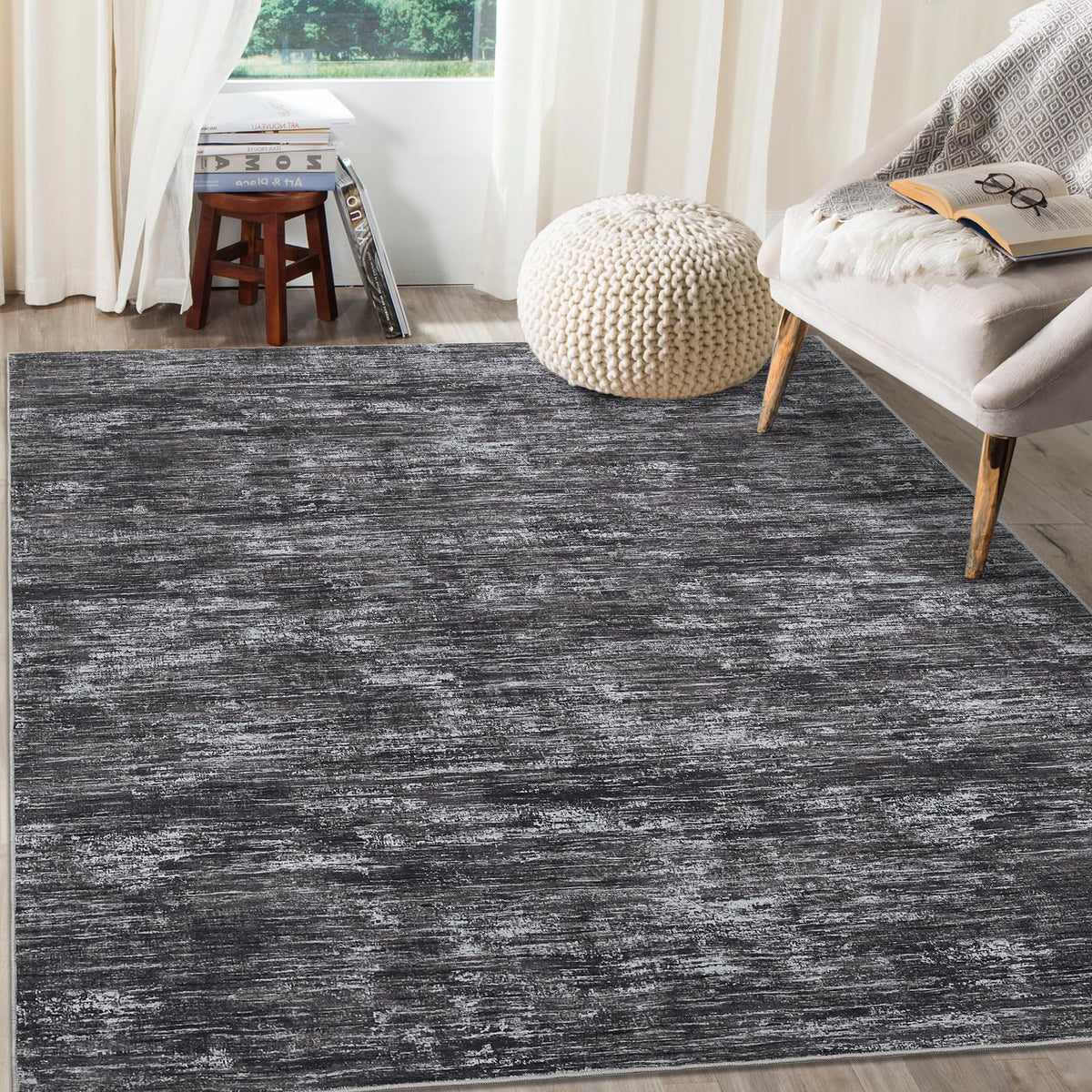 RUGSREAL Small Area Rug 2x3 Entryway Mat with Rubber Backing Stain Resistant Throw Carpet Modern Solid Color Bath Mat Contempowary Washable Rug for Living Room Bedroom Dining Room Kitchen, Beige 2x3