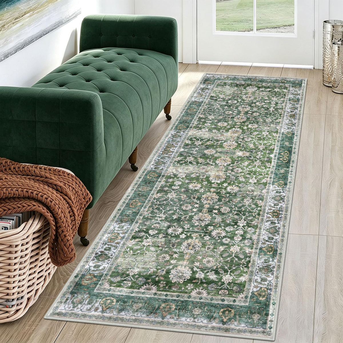KUTA Vintage Floral Washable 2x3 Rugs for Entryway Blue Grey Beige
