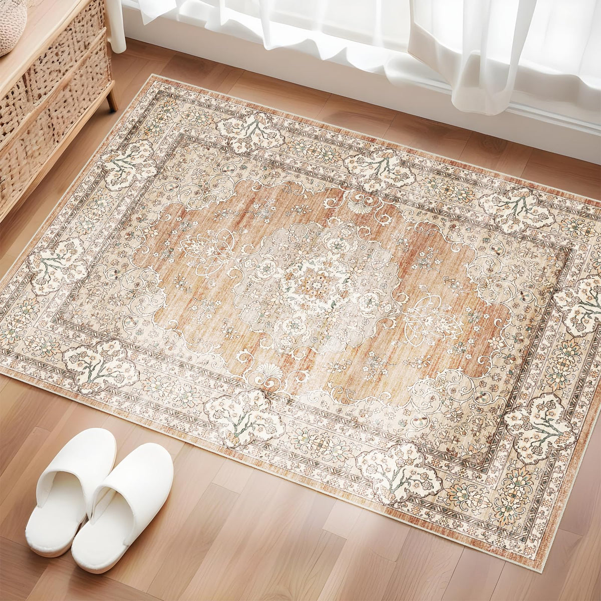 2x3 Washable Entryway Area Rug - Non-Slip Boho Throw Rugs Beige Gray