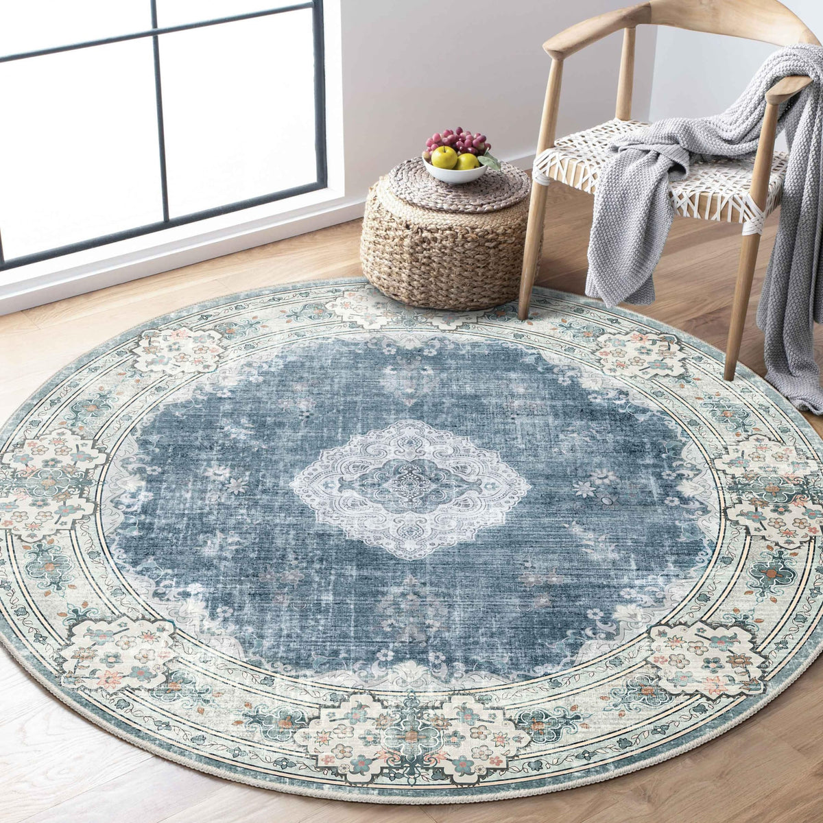 MUJOO Pink Rug 3x5 Washable,Boho Area Rugs Small Non Slip Low-Pile Floral
