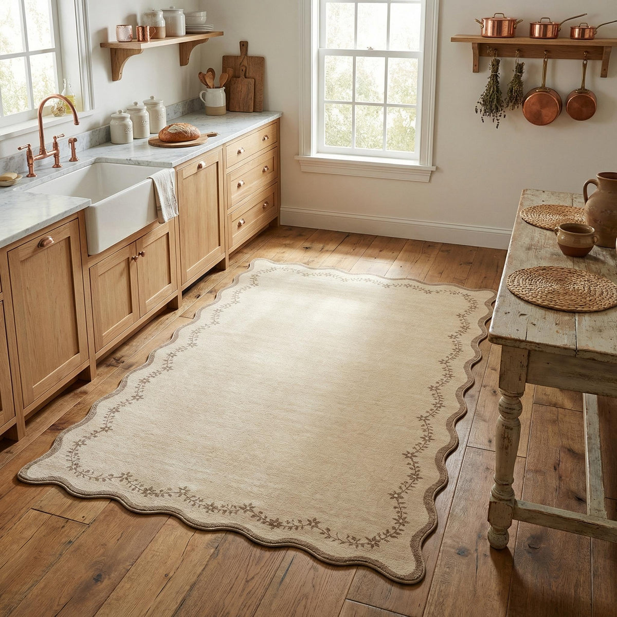 GarveeHome 3x5 Scalloped Washable Area Rug Non Slip Bedroom Entryway Rug