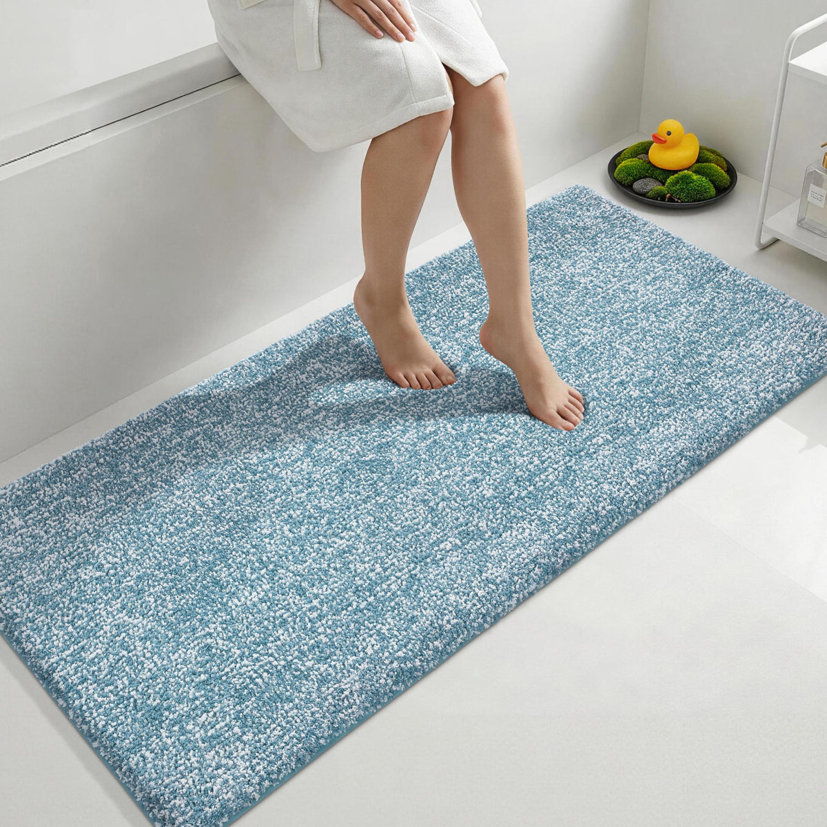 Yimobra Non Slip Machine Washable Bathroom Rug 24x17 Light Beige and White