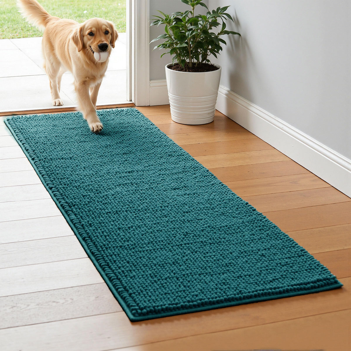 SUBRTEX Bathroom Rugs Chenille Bath Rug Soft Short Plush Bath Mat Soft Shower Mat Water Absorbent Shower Mat Quick Dry Machine Washable(White,18" x 24")