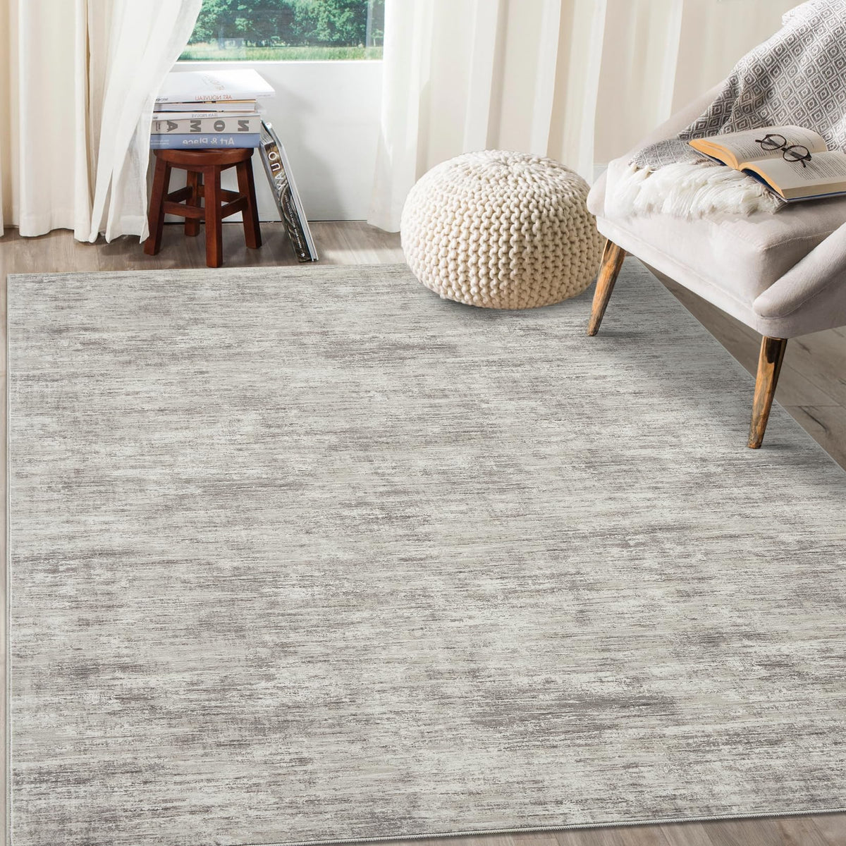RUGSREAL Small Area Rug 2x3 Entryway Mat with Rubber Backing Stain Resistant Throw Carpet Modern Solid Color Bath Mat Contempowary Washable Rug for Living Room Bedroom Dining Room Kitchen, Beige 2x3
