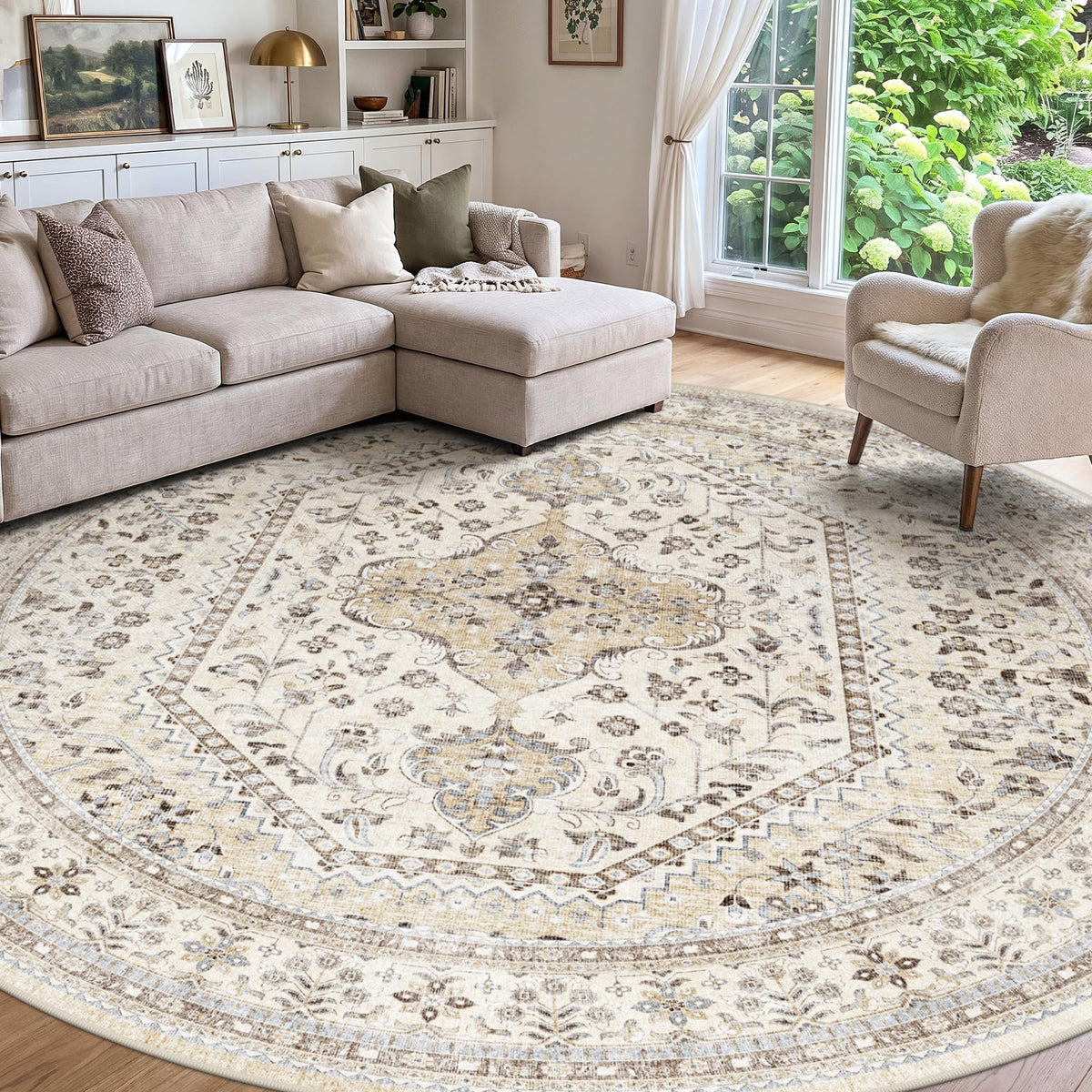 2x3 Washable Entryway Area Rug - Non-Slip Boho Throw Rugs Beige Gray