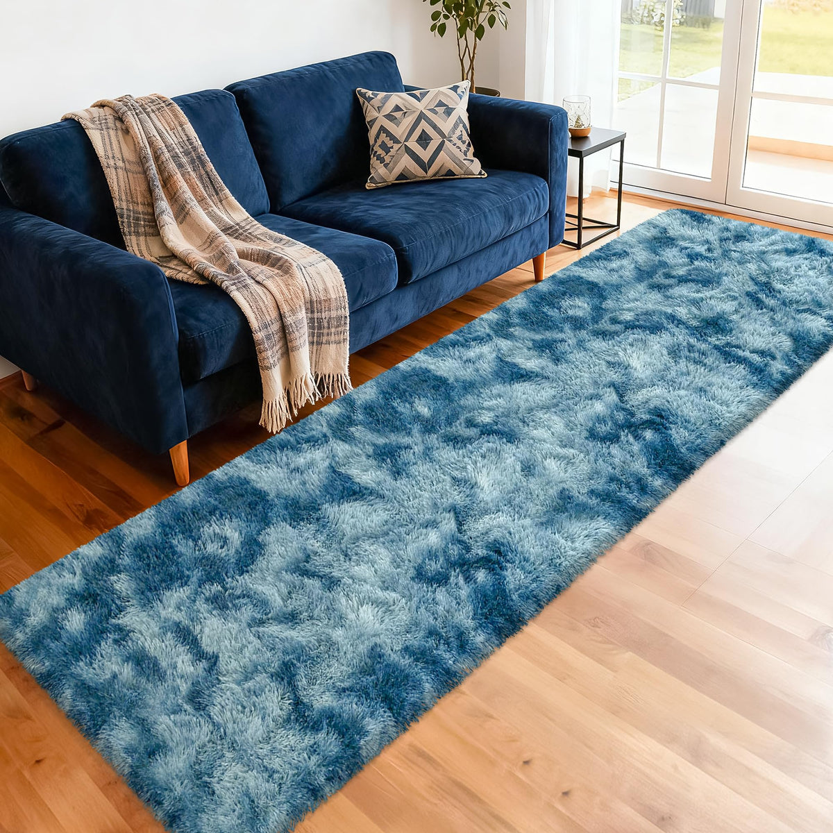 Soft Fluffy Beige Runner Rug for Bedroom, Bedside Long Rug Runner