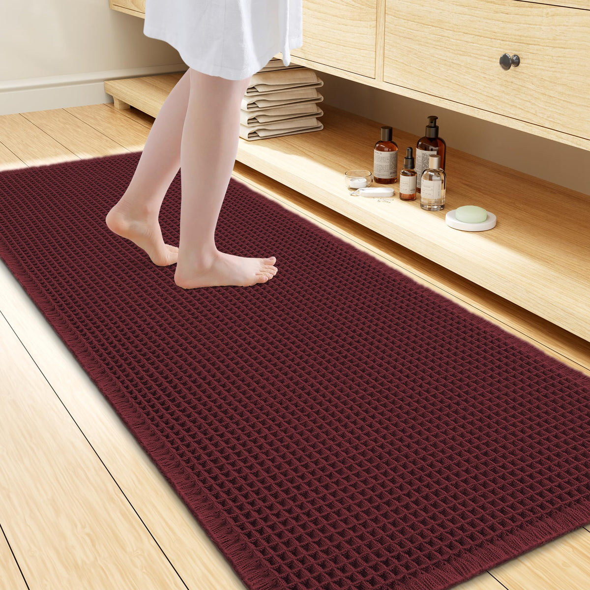 Smiry Waffle Bath Mat 30X20, Extra Soft Absorbent Bathroom Rugs, Brown