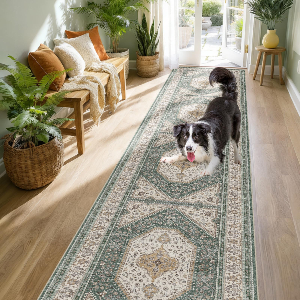 2x3 Washable Entryway Area Rug - Non-Slip Boho Throw Rugs Beige Gray