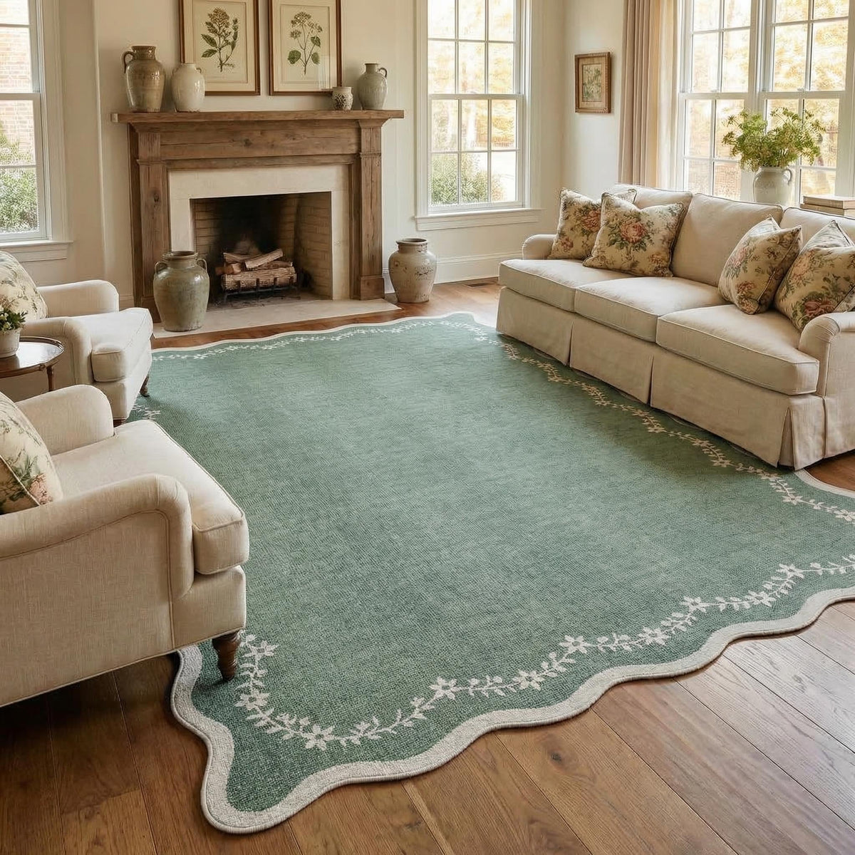 GarveeHome 3x5 Scalloped Washable Area Rug Non Slip Bedroom Entryway Rug