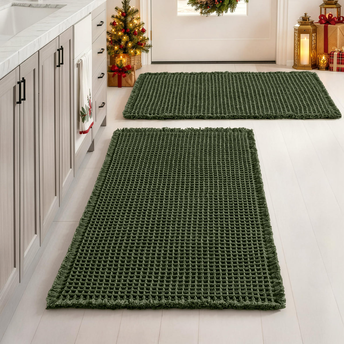 MIULEE Set of 2 Waffle Bathroom Rugs Boho Bath Mat Brown 18x30 Inch