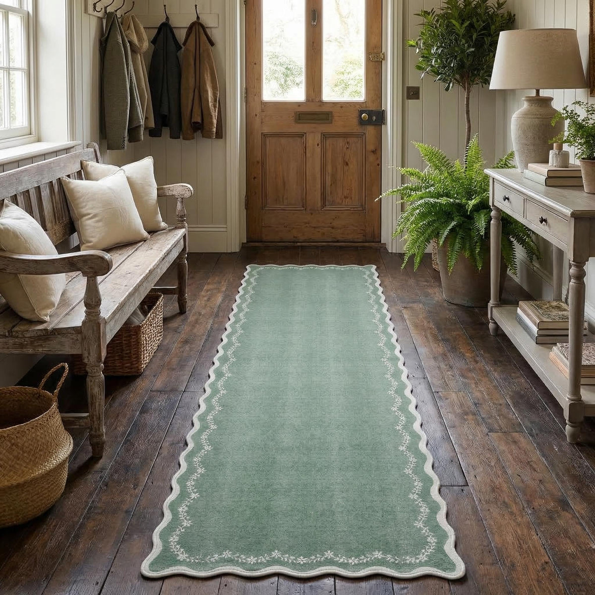 GarveeHome 3x5 Scalloped Washable Area Rug Non Slip Bedroom Entryway Rug