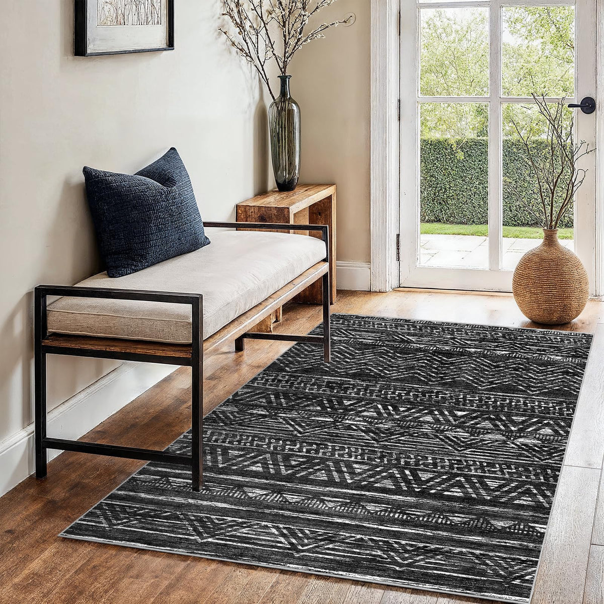 2x5 Runner Rug Washable Moroccan: Non Slip Kitchen Long Floor Mat Beige