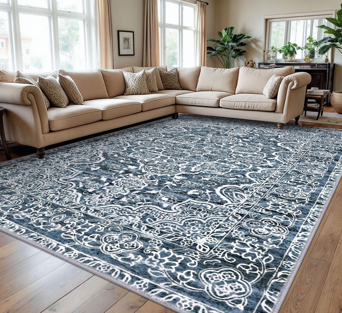 KUTA Entryway Rugs Indoor Washable Small Area Rug 2x3 Blue Entrance Carpet