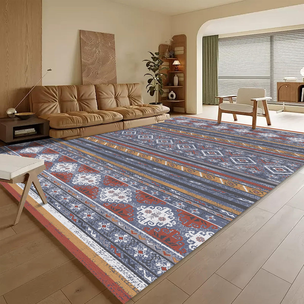 RUGSURE Washable Area Rugs - Perfect for Living Room, Bedroom, Kids Room, Nursery - Stain & Water Resistant Non-Slip, Pet & Child Friendly, Vintage Tribal Area Rugs (Green, 3' x 5 ')