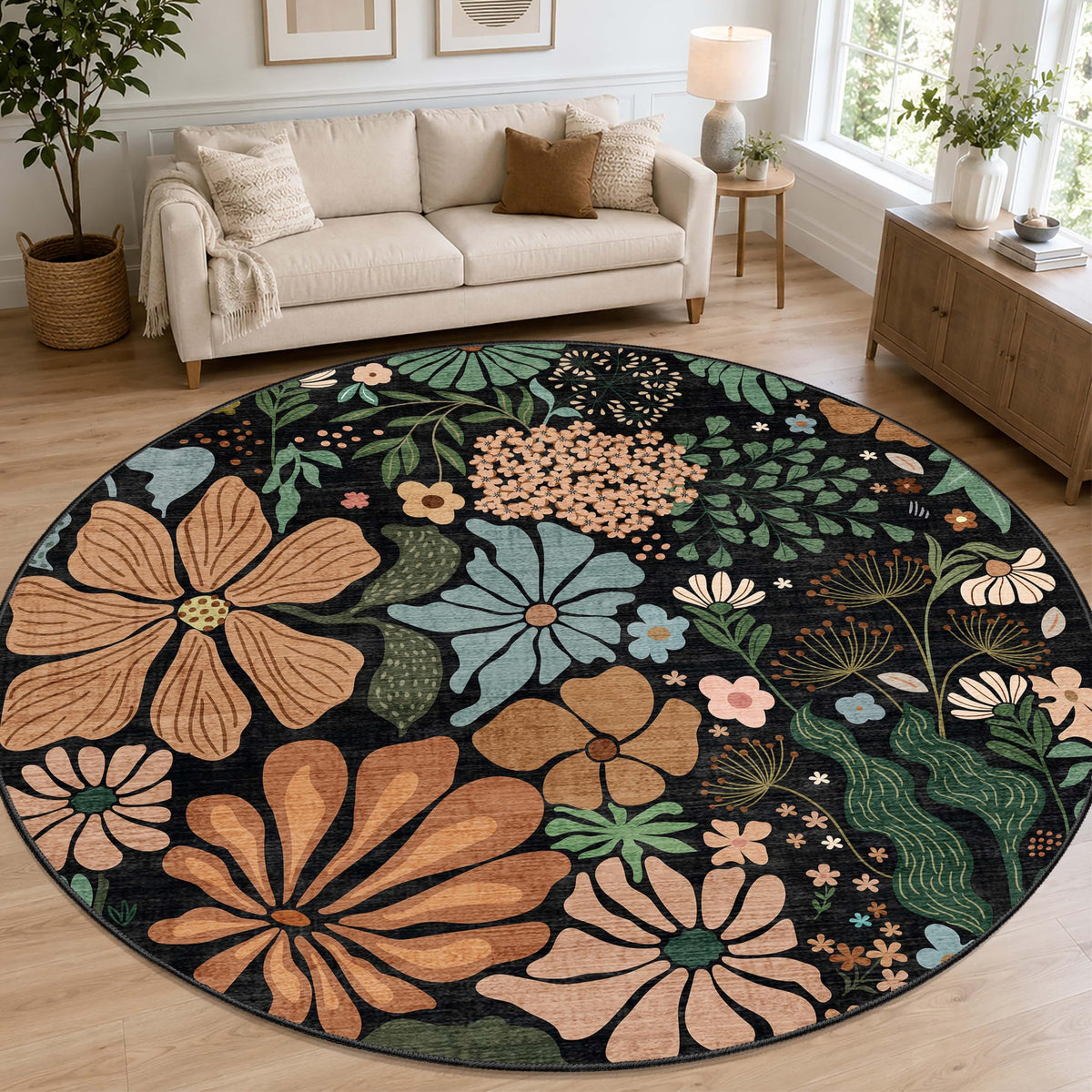 MUJOO Pink Washable 2x6 Runner Rugs Floral Area Rugs Non Slip Low-Pile