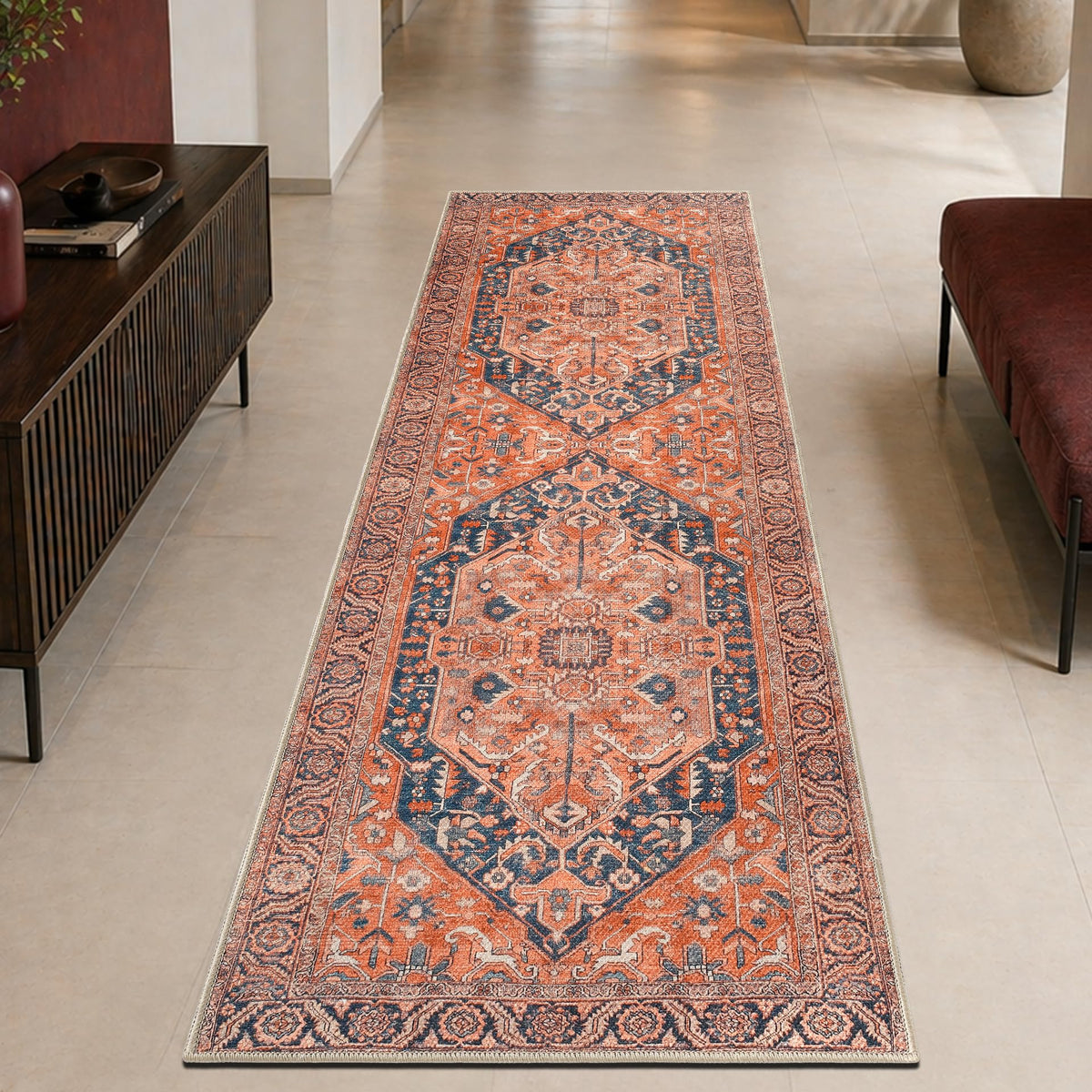 Keen Home Design Vintage Washable Entryway Rug, Non-Slip Low Pile, 2x3